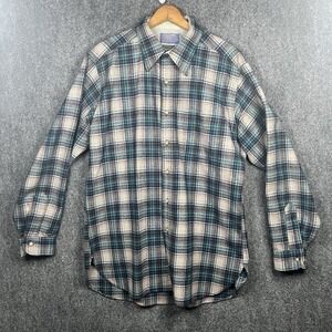 Vintage Pendleton Shirt Mens Large Blue Plaid Loop Collar Wool Flannel USA 60s